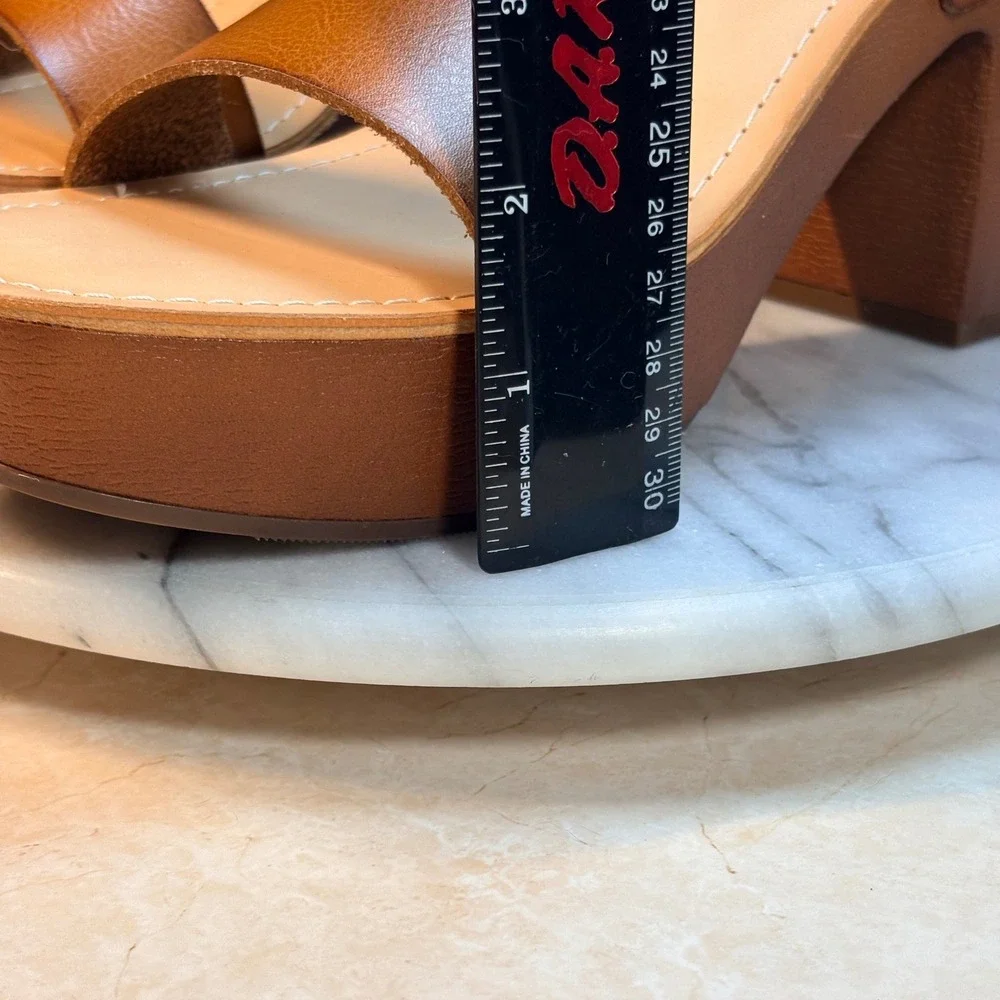 Madden NYC Lifft‎ Platform Block Heel Sandals Tan Leather Buckle Ankle Strap 9